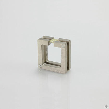 Perspective view of square ring with floating square yellow diamond,one off, designed & made by Mohammed Janbek. 