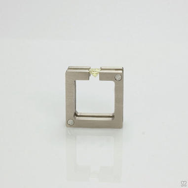 Side view of square ring with floating square yellow diamond, one off, designed & made by Mohammed Janbek. 