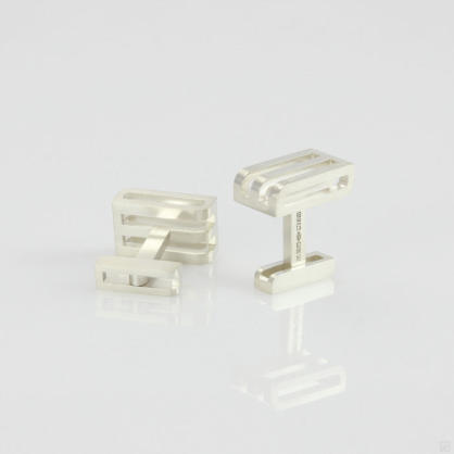 Perspective view of ‘square-round’ Cufflinks, designed & made by Irmgard Frauscher.